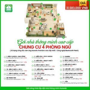 Trọn gói nhà thông minh Hunonic Cao cấp cho chung cư 4 phòng ngủ