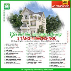 Trọn gói Biệt thự sân vườn Luxury cho nhà 3 tầng, 4 phòng ngủ