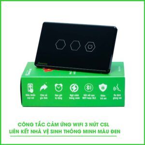 Công Tắc Wifi 3 Nút Liên Kết Nhà Vệ Sinh Thông Minh Màu Đen
